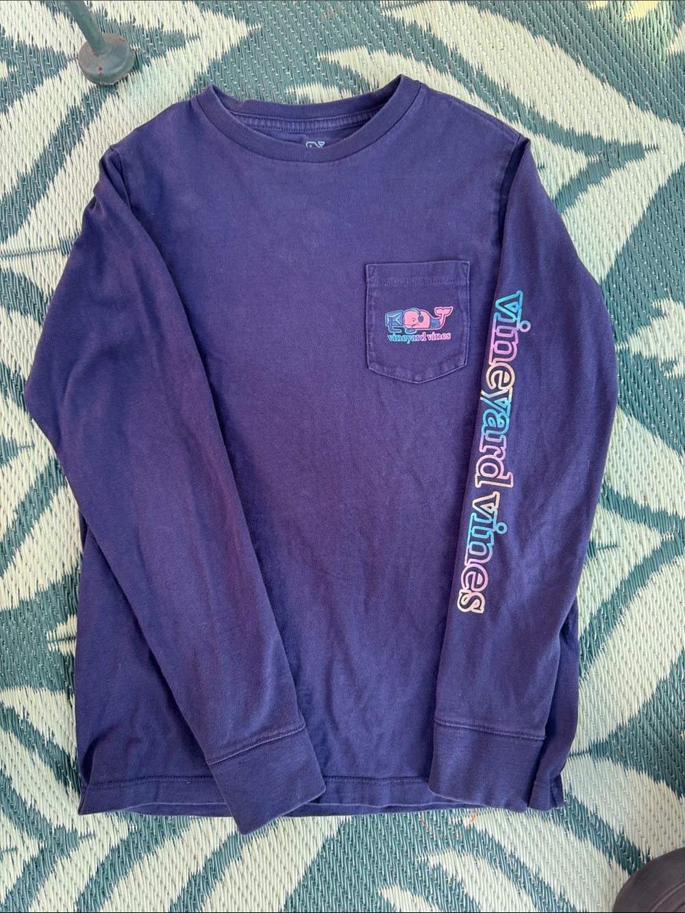 Vineyard Vines Purple Long-Sleeve Pocket Tee with Sleeve Logo